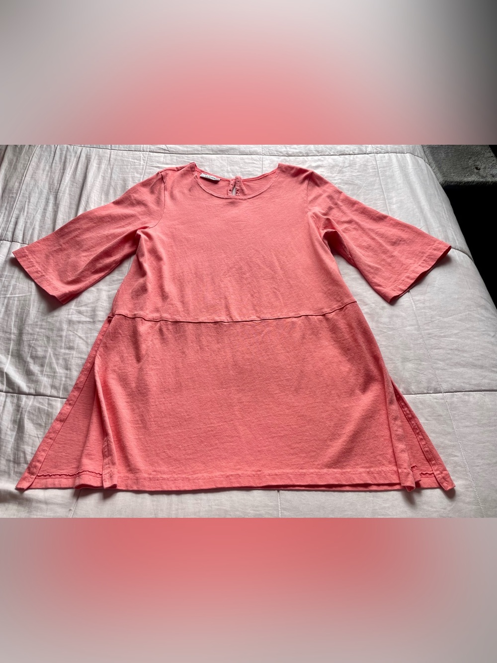Bryn Walker Pink Coral Cotton Side Split Flowy Tunic Top Large Lagenlook Layer